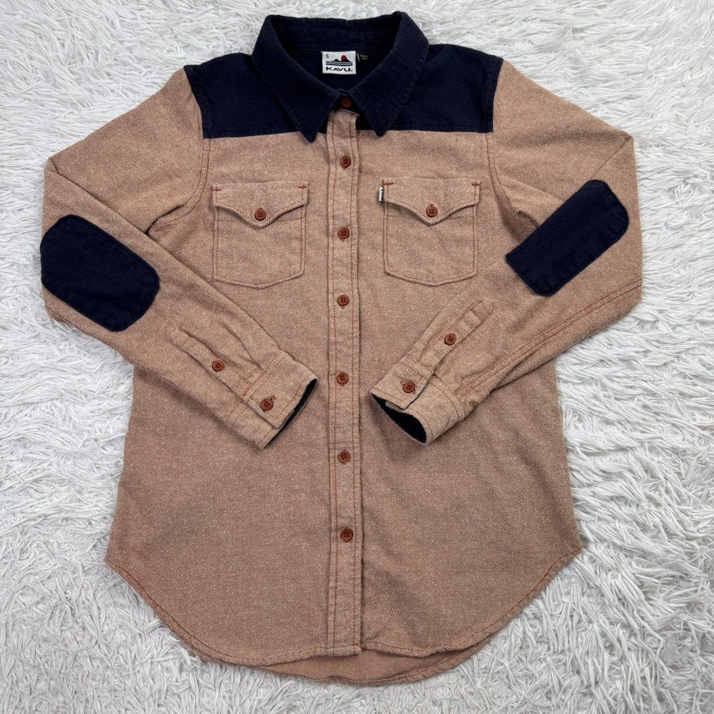 Kavu Men's Two-Tone Brown and Navy Button-Up Shirt